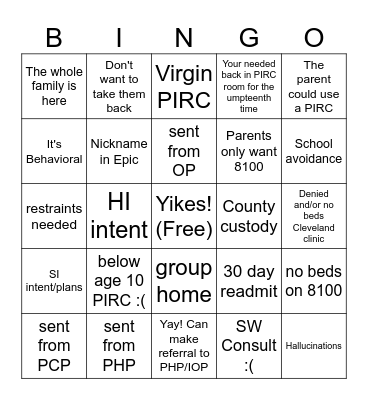 PIRC-Uh-licious Bingo Card