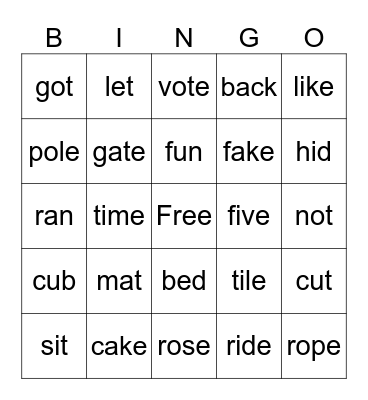 Short and Long Vowels Bingo Card