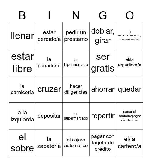 En La Ciudad Bingo Card