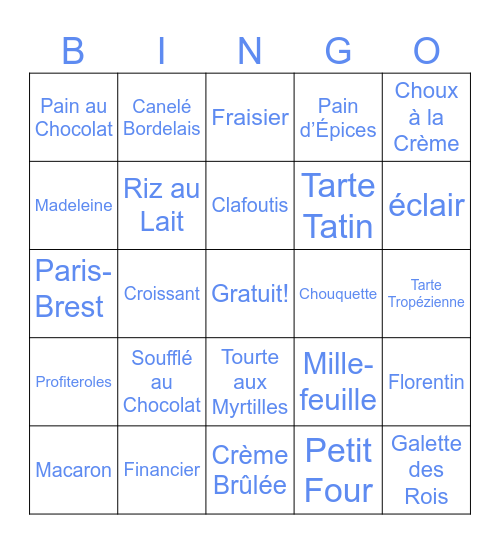 Les pâtisseries Bingo Card