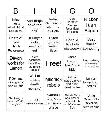 Severance S2 Finale Bingo Card
