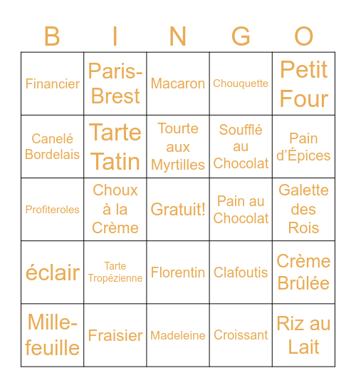 Les pâtisseries Bingo Card