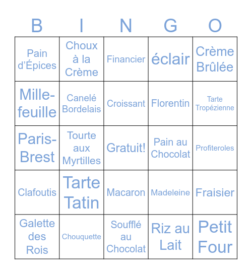 Les pâtisseries Bingo Card