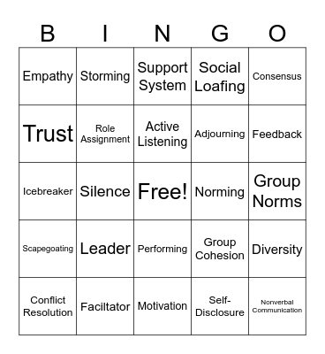 Group Work Terms Bing Bingo Card