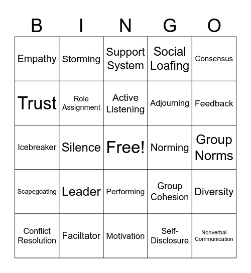 Group Work Terms Bing Bingo Card