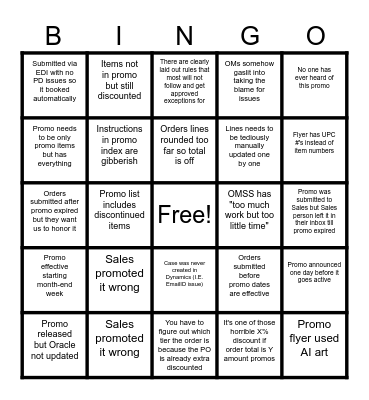 Promo Orders Bingo Card