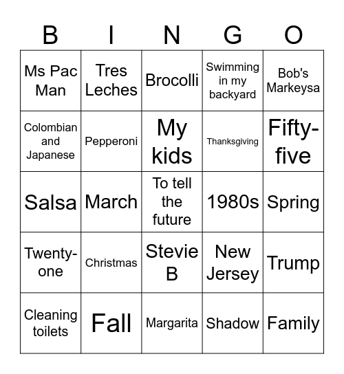 Claudia's Bingo Card