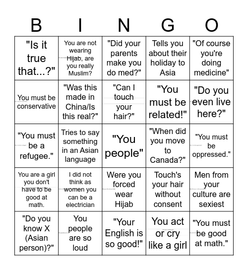 Microaggression Bingo Card