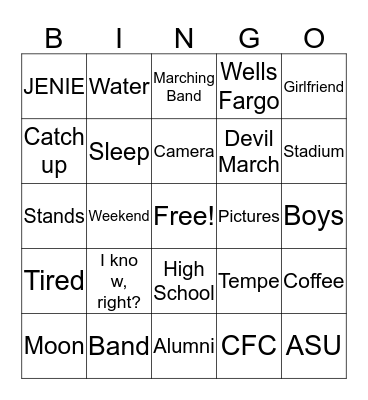 Word and Phrase Bingo Card