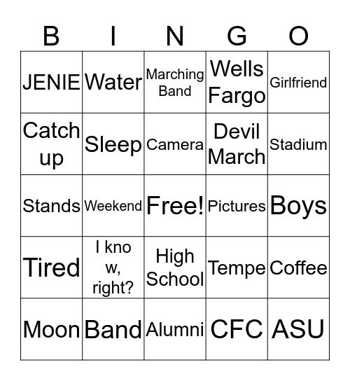 Word and Phrase Bingo Card
