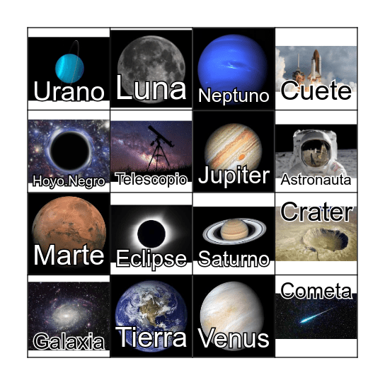 El Sistema Solar Bingo Card