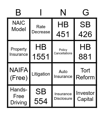 NAIFA-FL Legislative Triva Card Bingo Card