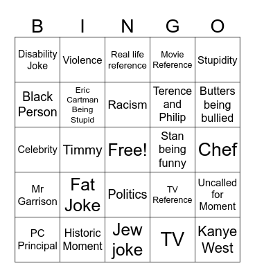 South Park Bingo Card