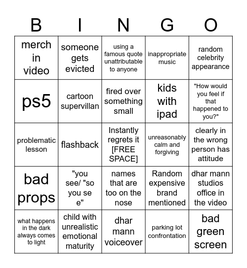 Dhar Mann Jarvis Bingo Card
