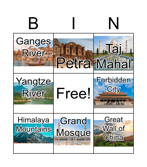 Asia Landmarks Bingo Card
