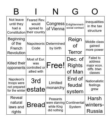 French Rev. Review Bingo Card