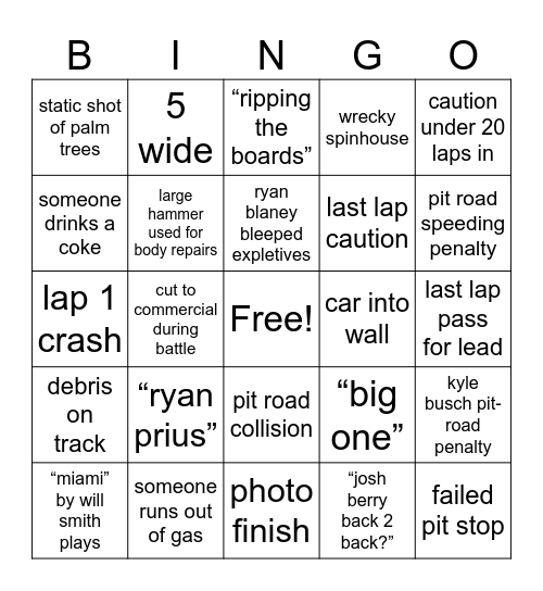 BATSCAR BINGO MIAMI Bingo Card
