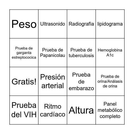 Lab Test Lotería Bingo Card