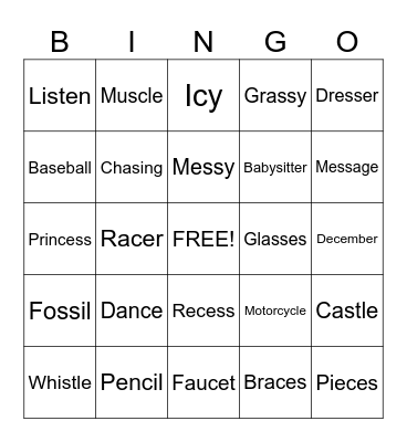 /S/ Medial Bingo Card