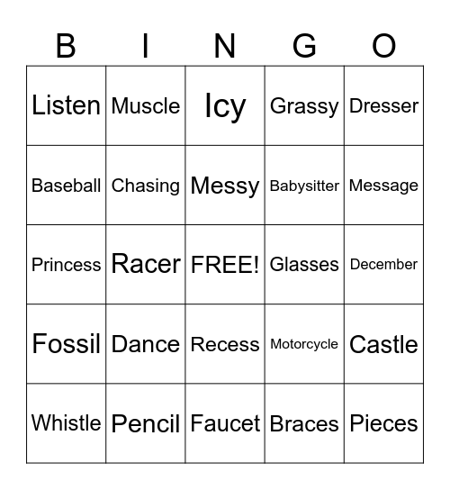 /S/ Medial Bingo Card