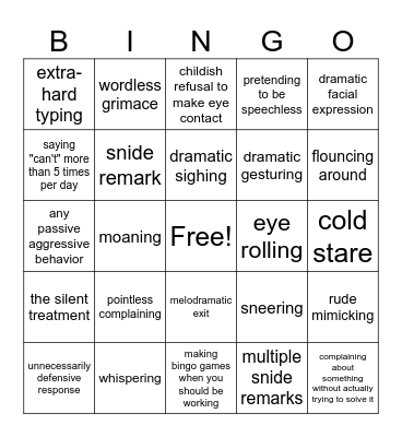 Office Bad Behavior Bingo Card