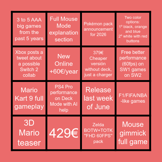 Nintendo Switch 2 BINGO Card