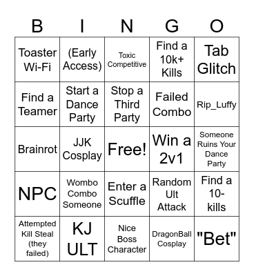 Ultimate TSB Bingo Card