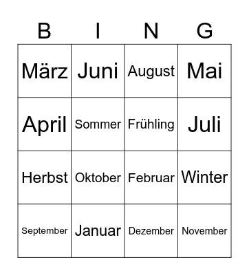 Monate und Jahreszeiten Bingo Card