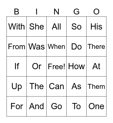 SIGHT WORDS Bingo Card