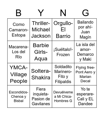 Bingo Musical Bingo Card