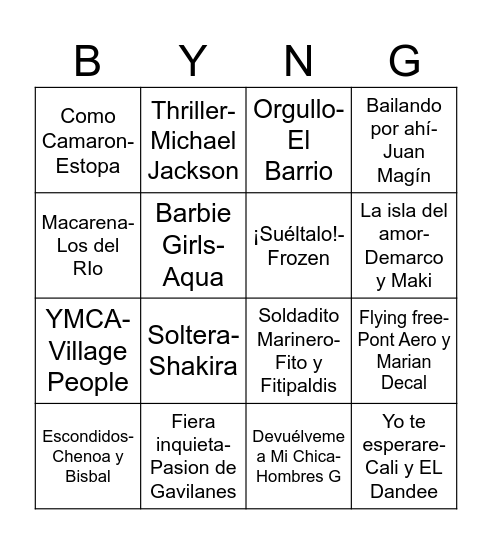 Bingo Musical Bingo Card
