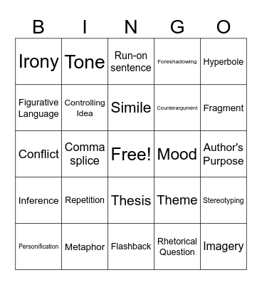 STAAR Olympics Bingo Card