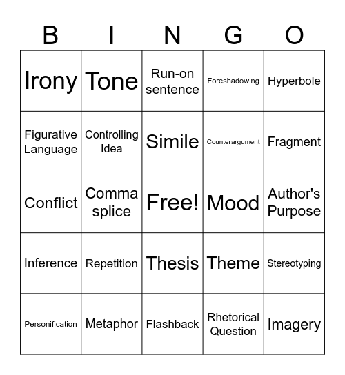 STAAR Olympics Bingo Card