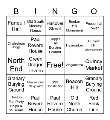 FREEDOM TRAIL Bingo Card