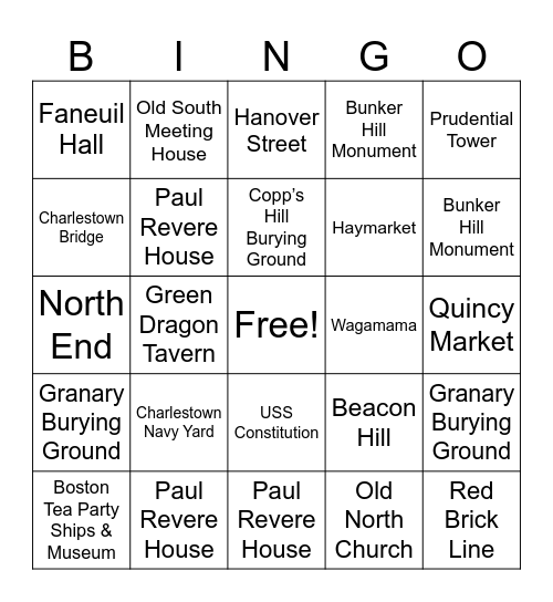 FREEDOM TRAIL Bingo Card