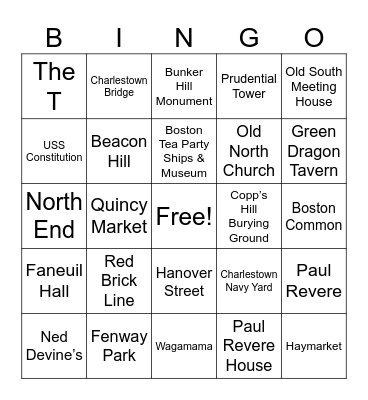 FREEDOM TRAIL Bingo Card