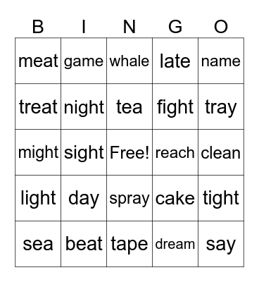 Long VOWEL Sounds Bingo Card