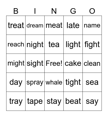 Long VOWEL Sounds Bingo Card