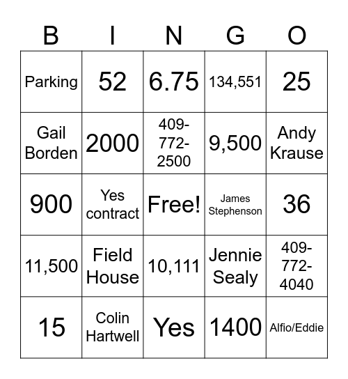 Auxiliary Trivia Bingo Card
