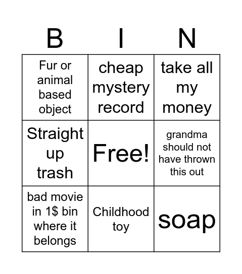 Flea Market Bingo Card