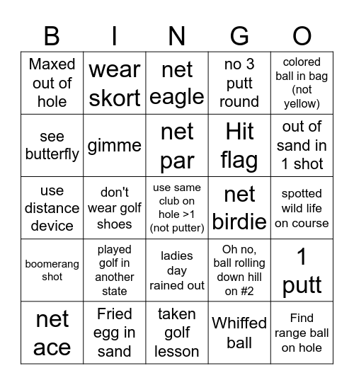 9 hole Bingo Card