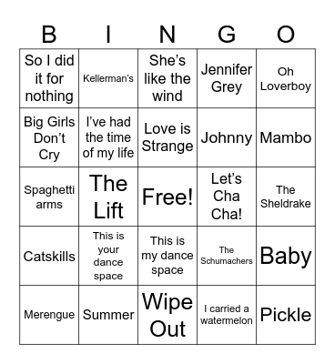 Dirty Dancing Bingo Card