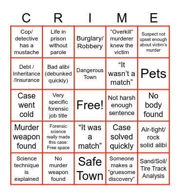 Forensic Files Bingo Card