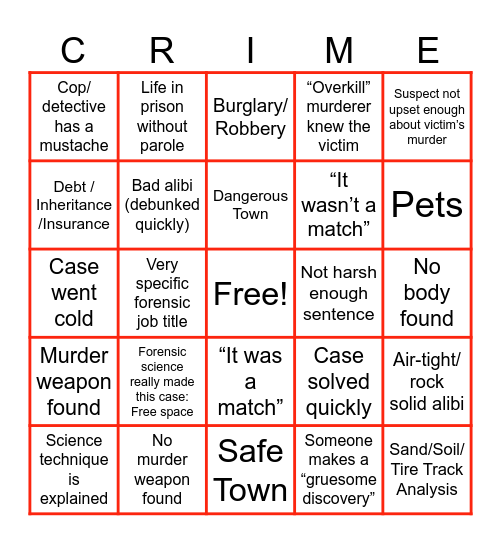 Forensic Files Bingo Card