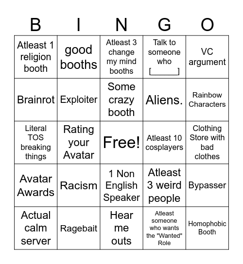 Booth game bingo Card
