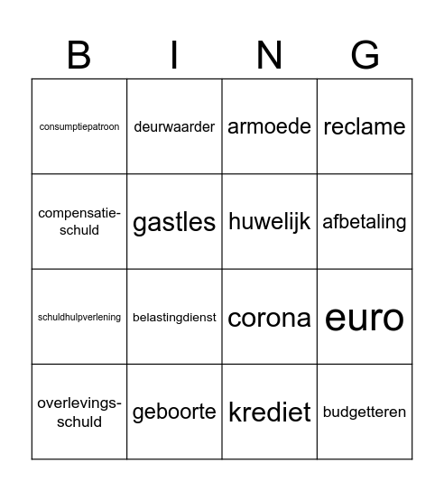 Burger en schulden Bingo Card