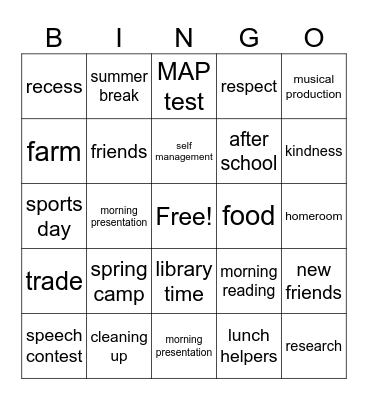 G4 Memories Bingo Card