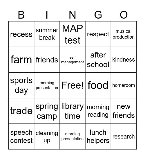 G4 Memories Bingo Card