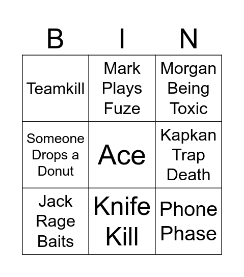 Siege Bingo Card