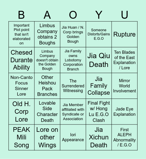 Canto VIII Bingo Card